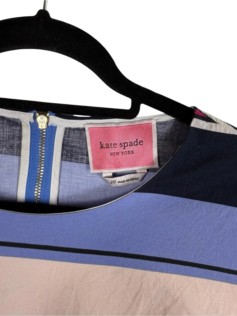 Kate Spade New York Multi Stripe Sleeveless Fit and Flare Midi Dress Blue Pink